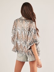 Silver Sequin Jacket Cover-Up - Image 2 of 6