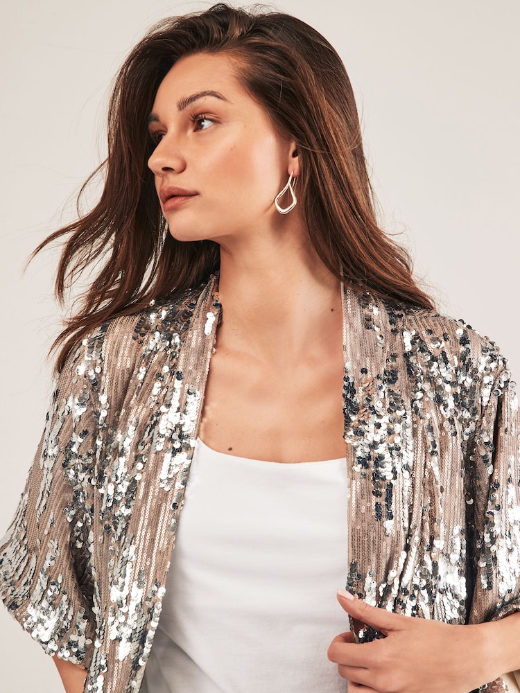 Silver Sequin Jacket Cover-Up - Image 4 of 6