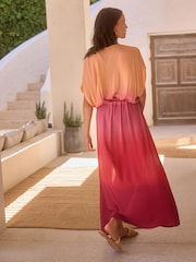 Pink Ombre Tie Front Maxi Kimono Cover-Up - Image 3 of 7
