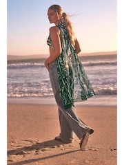 Зеленый хаки - Longline Sequin Waistcoat Cover-Up - Изображение 1 из 5