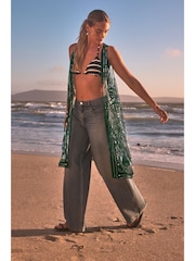 Зеленый хаки - Longline Sequin Waistcoat Cover-Up - Изображение 2 из 5