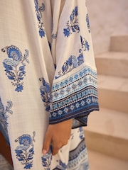 Blue/White Tile Print Longline Kimono Cover-Up - Image 3 of 6