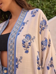 Blue/White Tile Print Longline Kimono Cover-Up - Image 4 of 6