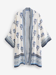 Blue/White Tile Print Longline Kimono Cover-Up - Image 5 of 6