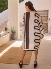 Black/White/Brown Geo Longline Kimono Cover-Up - Image 3 of 5