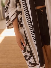 Black/White/Brown Geo Longline Kimono Cover-Up - Image 4 of 5
