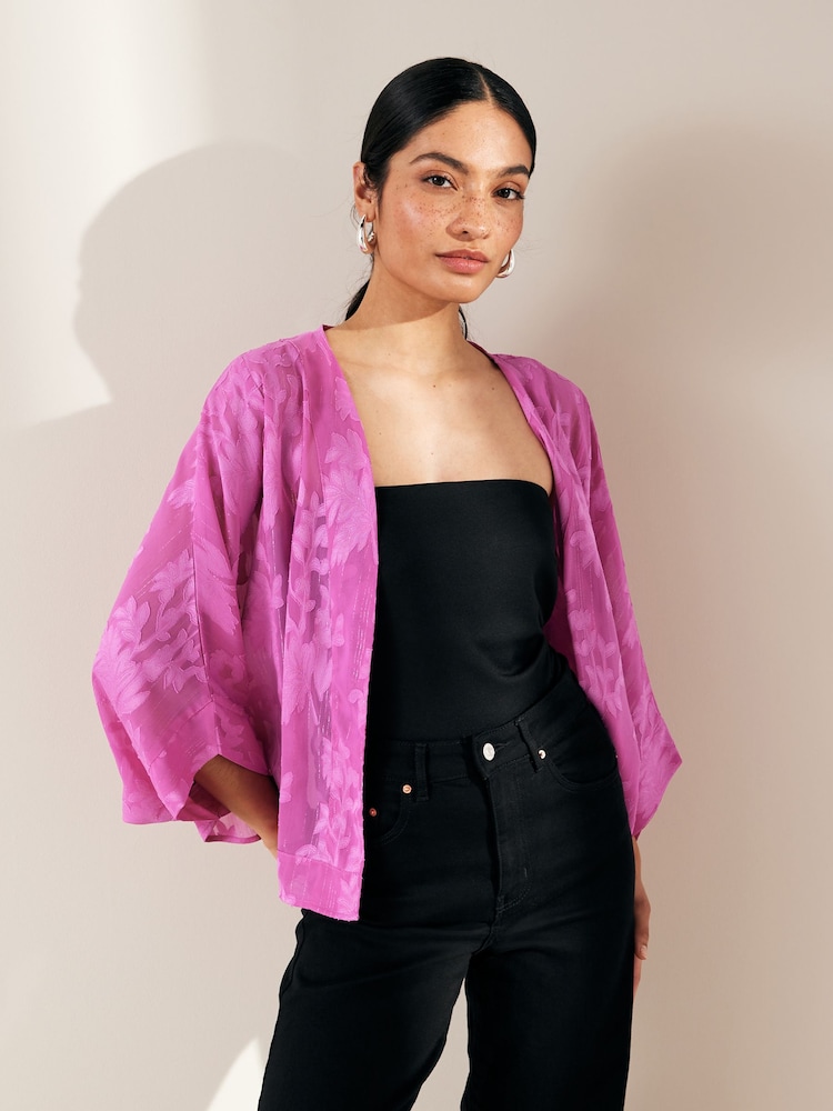Pink Sheer Embroidered Kimono - Image 1 of 6