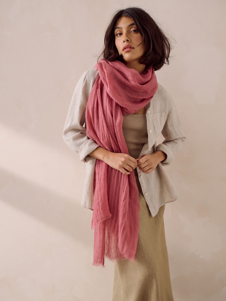 Pink 100% Linen Lightweight Scarf - Image 1 of 6 Pink 100% Linen Lightweight Scarf - Image 1 of 6