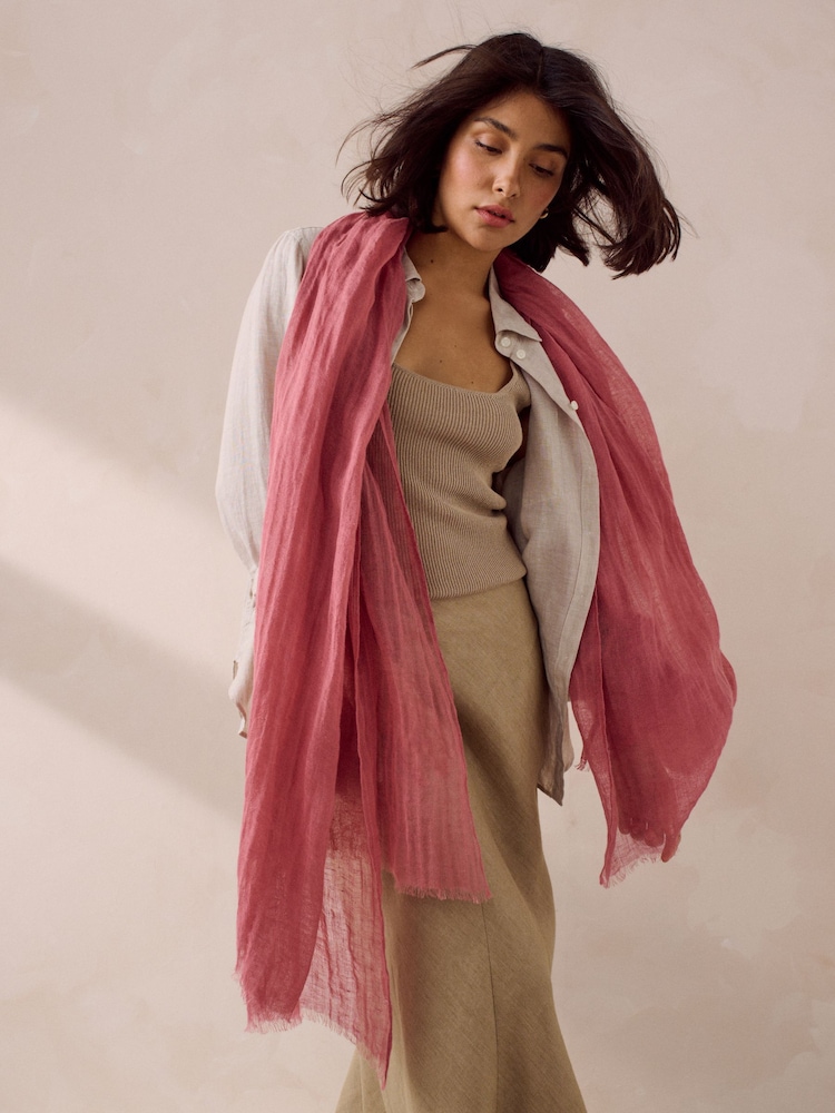 Pink 100% Linen Lightweight Scarf - Image 2 of 6 Pink 100% Linen Lightweight Scarf - Image 2 of 6