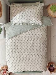 Sage Green Block Floral Printed Polycotton Duvet Cover and Pillowcase Bedding - Image 2 of 7
