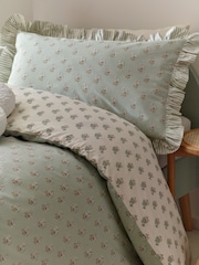 Sage Green Block Floral Printed Polycotton Duvet Cover and Pillowcase Bedding - Image 3 of 7