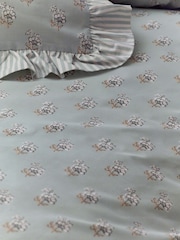 Sage Green Block Floral Printed Polycotton Duvet Cover and Pillowcase Bedding - Image 6 of 7