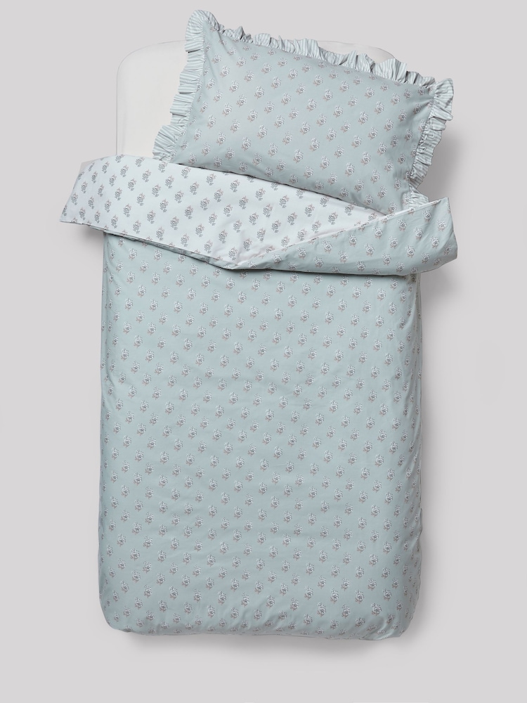 Sage Green Block Floral Printed Polycotton Duvet Cover and Pillowcase Bedding - Image 7 of 7