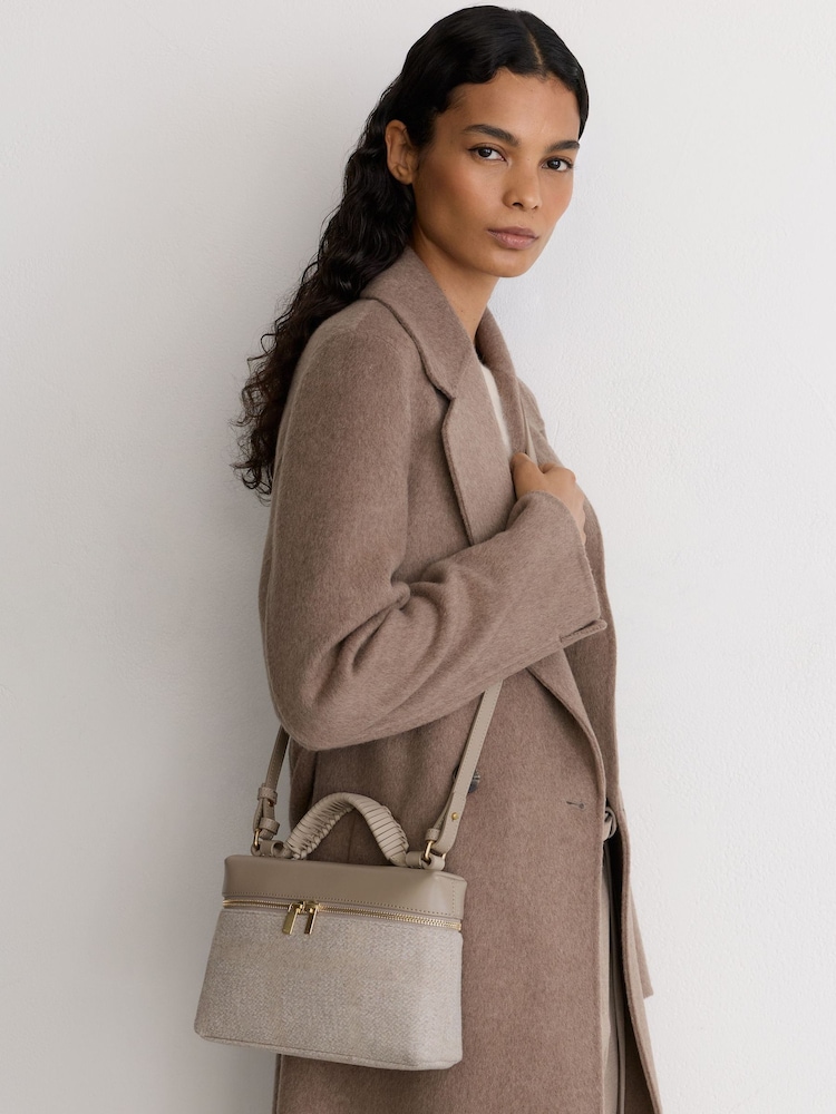 Reiss Neutral Ines Leather and Woven Vanity Crossbody Bag - Image 1 of 7