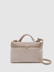 Reiss Neutral Ines Leather and Woven Vanity Crossbody Bag - Image 2 of 7