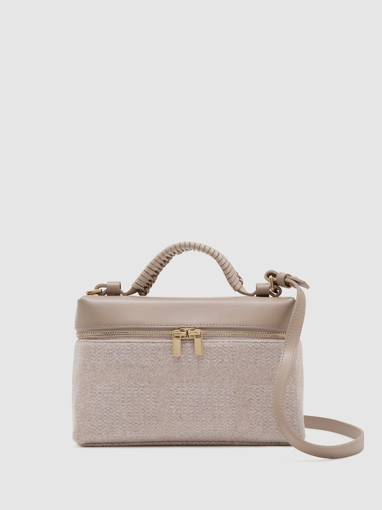 Reiss Neutral Ines Leather and Woven Vanity Crossbody Bag - Image 2 of 7