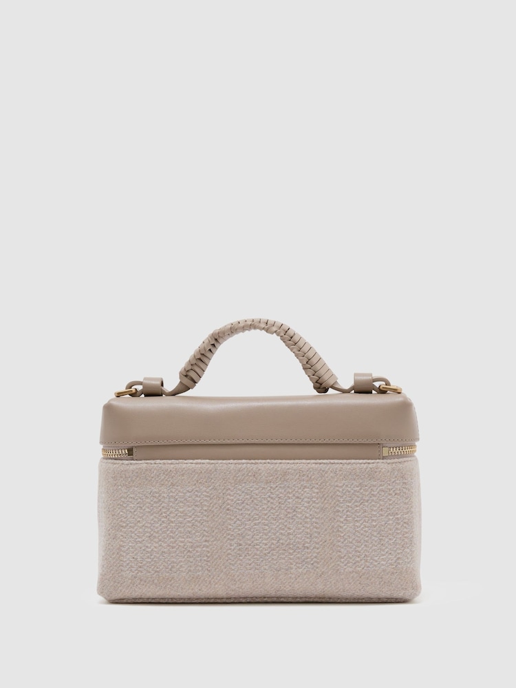 Reiss Neutral Ines Leather and Woven Vanity Crossbody Bag - Image 7 of 7