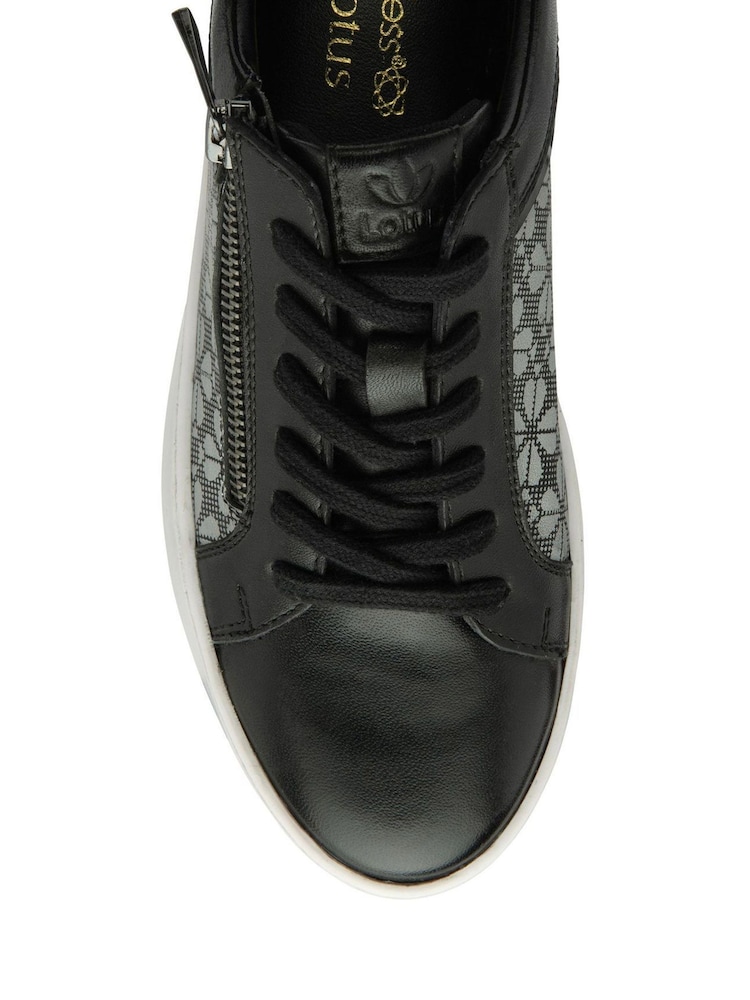 Lotus Black Chrome Leather Casual Zip-Up Trainers - Image 4 of 4