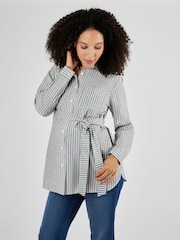 JoJo Maman Bébé Black Cream Stripe Stripe Maternity Shirt - Image 1 of 5