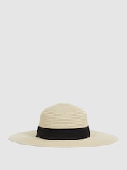 Reiss Natural Lexi Woven Wide Brim Hat - Image 1 of 5
