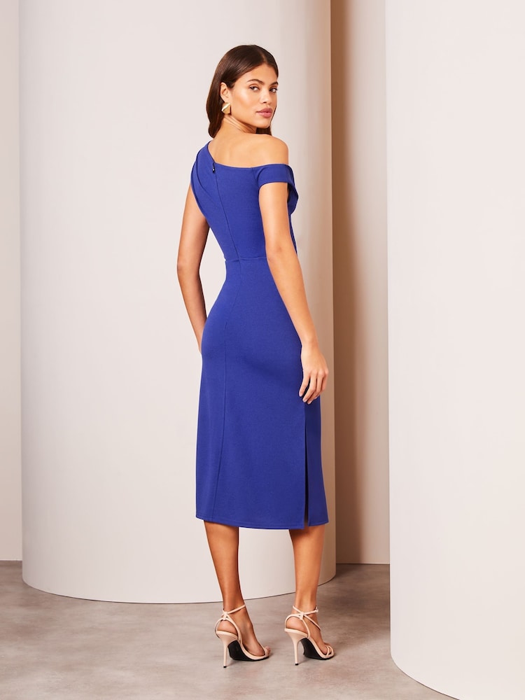 Lipsy Cobalt Blue Drape One Shoulder Ruched Midi Dress - Image 2 of 4 Lipsy Cobalt Blue Drape One Shoulder Ruched Midi Dress - Image 2 of 4