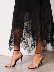 Lipsy Black Halter Pleated Lace Midi Dress - Image 3 of 4