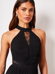 Lipsy Black Halter Pleated Lace Midi Dress - Image 4 of 4