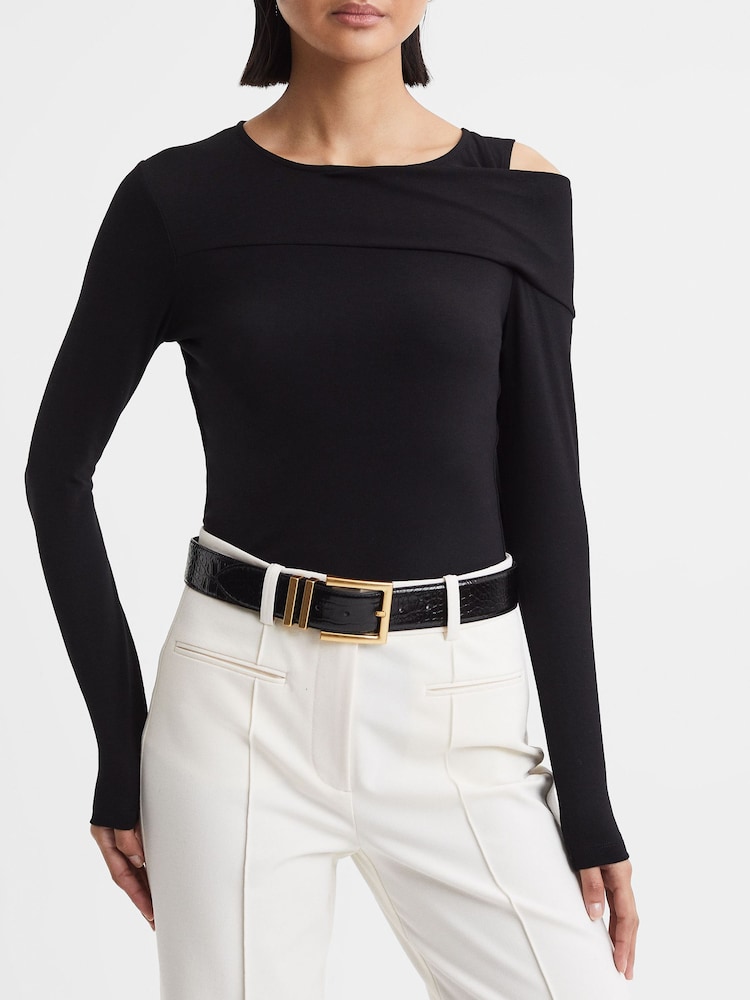 Reiss Black Brompton Patent Leather Crocodile Design Belt - Image 2 of 4 Reiss Black Brompton Patent Leather Crocodile Design Belt - Image 2 of 4