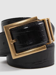 Reiss Black Brompton Patent Leather Crocodile Design Belt - Image 4 of 4
