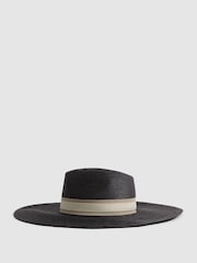 Reiss Black Georgina Raffia Wide Brim Sun Hat - Image 1 of 4