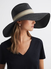 Reiss Black Georgina Raffia Wide Brim Sun Hat - Image 2 of 4