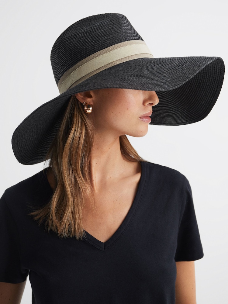 Reiss Black Georgina Raffia Wide Brim Sun Hat - Image 2 of 4