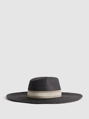 Reiss Black Georgina Raffia Wide Brim Sun Hat - Image 3 of 4