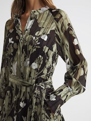 Reiss Dark Khaki Brianna Printed Belted Mini Dress - Image 4 of 5