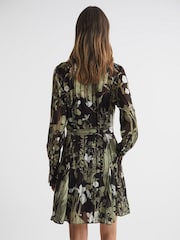 Reiss Dark Khaki Brianna Printed Belted Mini Dress - Image 5 of 5