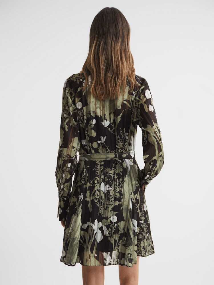 Reiss Dark Khaki Brianna Printed Belted Mini Dress - Image 5 of 5