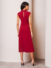 Lipsy Berry Red Ruched Front Keyhole Short Sleeve Midi Dress - Image 2 of 4