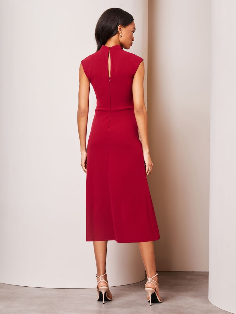 Lipsy Berry Red Ruched Front Keyhole Short Sleeve Midi Dress - Image 2 of 4