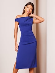 Lipsy Cobalt Blue Petite Drape One Shoulder Ruched Midi Dress - Image 1 of 4