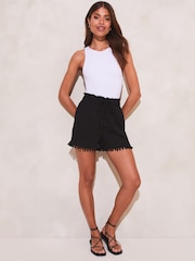 Lipsy Black Trim Beach Paperbag Shorts - Image 3 of 4