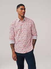 Red Linen Blend Printed Roll Sleeve Shirt - Image 1 of 9