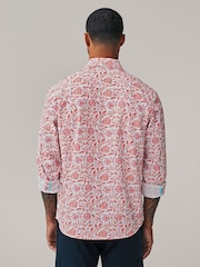 Red Linen Blend Printed Roll Sleeve Shirt - Image 2 of 9
