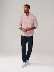 Red Linen Blend Printed Roll Sleeve Shirt - Image 3 of 9