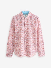 Red Linen Blend Printed Roll Sleeve Shirt - Image 7 of 9