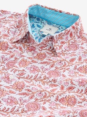 Red Linen Blend Printed Roll Sleeve Shirt - Image 9 of 9