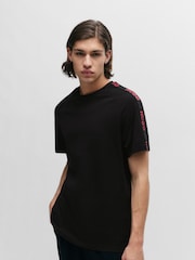 HUGO Black Logo Tape Relaxed Fit Stretch Cotton T-Shirt - Image 1 of 5