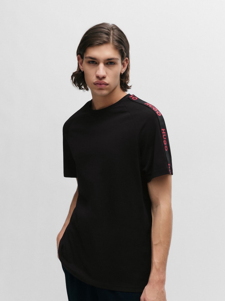 HUGO Black Logo Tape Relaxed Fit Stretch Cotton T-Shirt - Image 1 of 5
