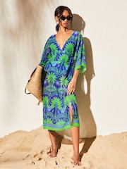 Lipsy Blue Green Printed V Neck Split Detail Cover Up - Image 1 of 4