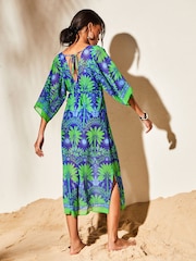 Lipsy Blue Green Printed V Neck Split Detail Cover Up - Image 2 of 4