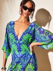 Lipsy Blue Green Printed V Neck Split Detail Cover Up - Image 4 of 4